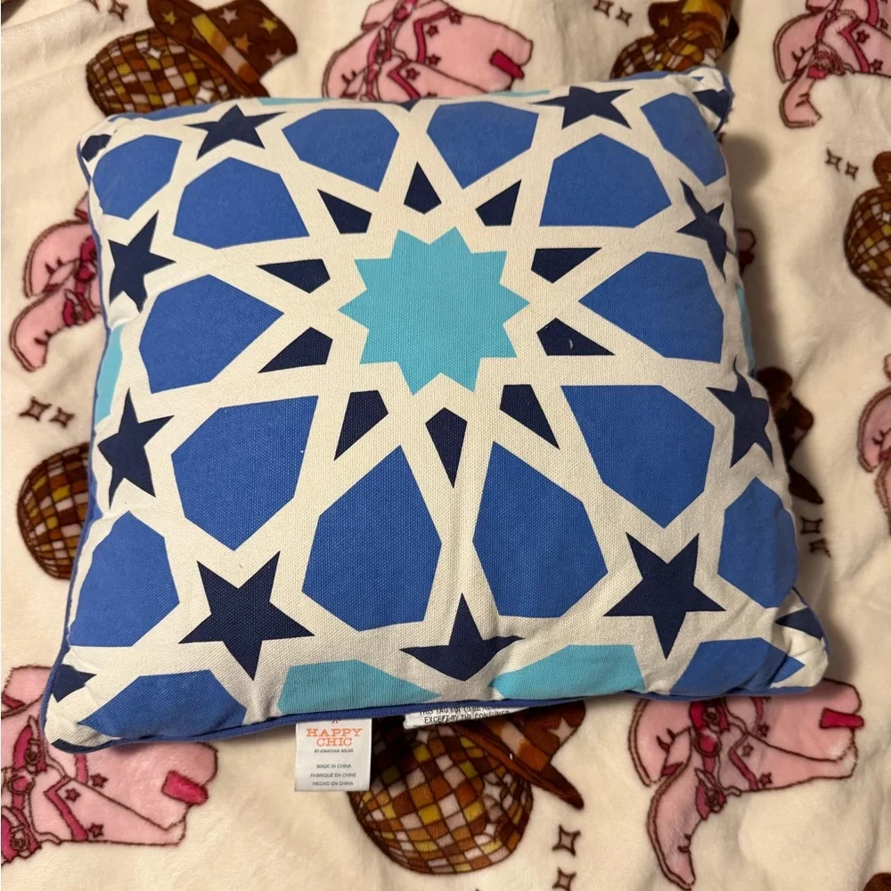 Happy Chic By Jonathan Adler Blue and White Geometric Pillow